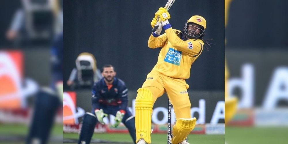 Universal Boss 'Chris Gayle' on Fire; Smashed 12-ball fifty in Abu Dhabi T-10 League