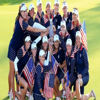 Juli Inkster, captain of team USA celebrates with her players after winning the singles matches of The Solheim Cup at St Leon-Rot Golf Club on September 20, 2015 in St Leon-Rot, Germany.
