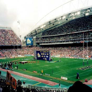 A rugby league match was the stadium's first event, and has since become the venue's predominant sport, hosting the annual NRL Grand Final since the 1999 match (pictured).