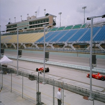 2 Classic Ferrari F1 cars on the Homestead-Miami Speedway pit lane during the 2006 Ferrari Challenge