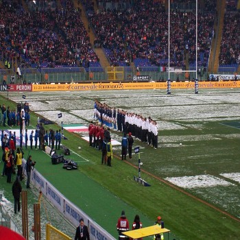 The Olimpico's frozen pitch before the 2012 Six Nations match against England
