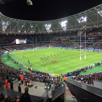 France playing Romania at the Olympic Stadium during the 2015 Rugby World Cup