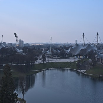 View from the Olympic Hill towards the Olympic Stadium in Munich