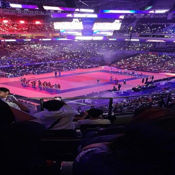 The start of the match at the arena between the Japan and the Netherlands teams during the June 2024 FIVB Men's Volleyball Nations League Pool 6 matches.