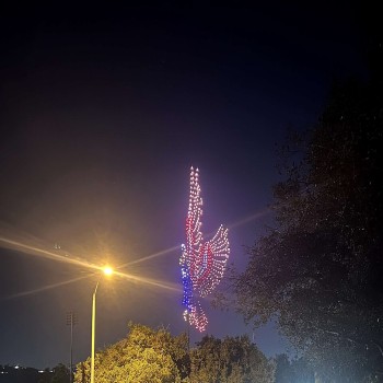 An eagle design at the 2025 Independence Day drone show at the Rose Bowl in Pasadena, California.