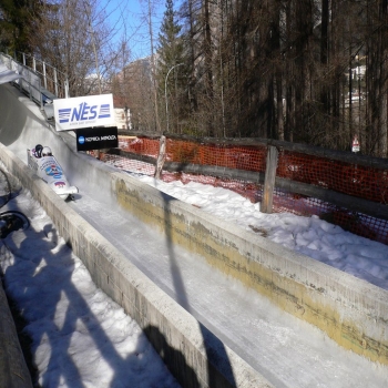 Team Russia 1 on the Antelao straight, Four-man bobsleigh World Cup 2007