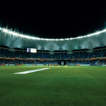 The glittering stadium at night
