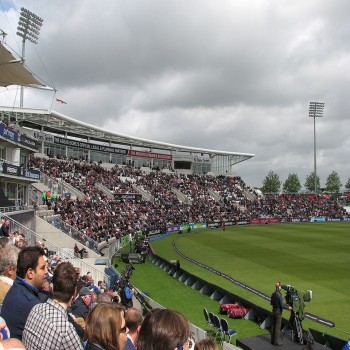 A view of the members' stand to the north of the Pavilion during the first one-day international between England and West Indies