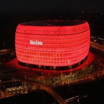 The Allianz Arena is a football stadium in the north of Munich, Germany. Because of its shape, the stadium is nicknamed the Schlauchboot (inflatable boat).