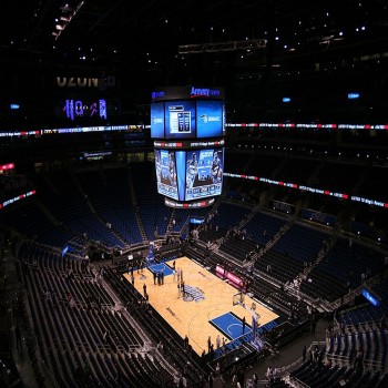 Kia Center in its basketball-venue arrangement after hosting its first NBA regular season game