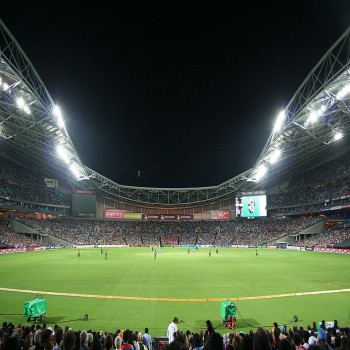 The stadium's first international cricket match, a Twenty20 International between Australia and India (pictured), took place in February 2012.