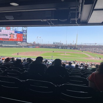 A Giants' day game on May 18, 2025, vs. the Athletics from a lower-level view at Oracle Park