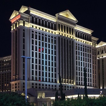 The Laurel Collection Tower at Caesars Palace in Las Vegas in the evening.