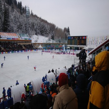 Bandy, a very popular winter sport in Kazakhstan. Medeu is the highest sport arena. The photo was taken during the ASIADA games in Nur-Sultan-Almaty.