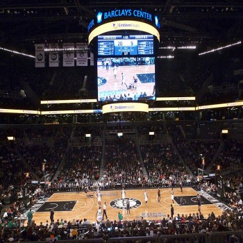 Interior view of the Barclays Center during an NBA game