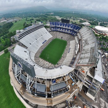 An aerial view of Beaver Stadium in July 2026