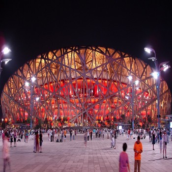 Bird's nest at night during the 2008 Beijing Summer Olympic Games