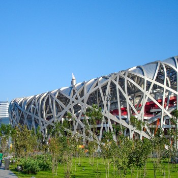 Beijing National Stadium and Olympic flame, August 2008
