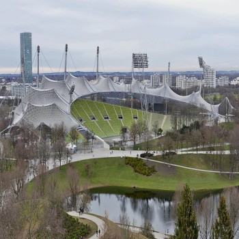View from Olympiaberg towards the Olympic Stadium
