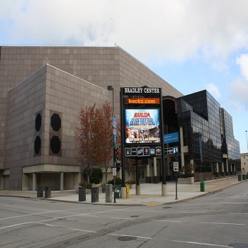 The southeast entrance to the w:BMO Harris Bradley Center.