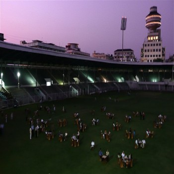 Braboune Stadium Mumbai West Stand. When there are no matches, it serves as an open air restaurant for members in the evening.