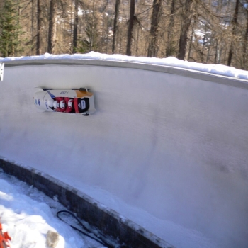 The Olympic champions, led by Pierre Lueders, launched into the Labyrinths, a World Cup four-man bobsleigh event, Cortina d'Ampezzo