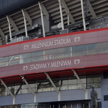 The stadium's previous branding on the exterior of the BT Stand