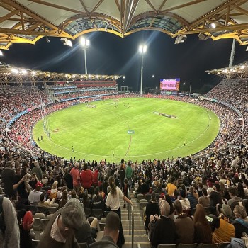 Carrara Stadium at three-quarter-time of the AFL match between Gold Coast and Hawthorn in round 15 of the 2026 season