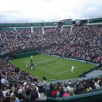 A roof-less Centre Court during the 2007 Wimbledon Championships.
