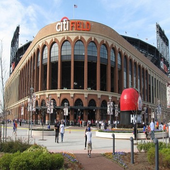 Citi Field with old Shea Stadium's Home Run Apple out front (2010).