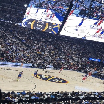 Interior of Ball Arena during a playoff game between the Denver Nuggets and Los Angeles Clippers in April 2025