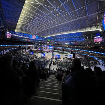 Stadium being used for a RMIT University graduation ceremony in 2022