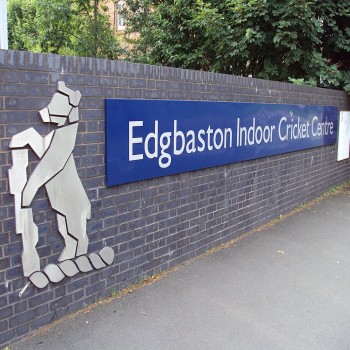 Sign outside Edgbaston Indoor Cricket Centre on Pershore Road, Birmingham, England.