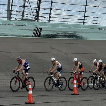 Edoardo Giuseppe Leone (second on the left) cycling at the 2025 Draft-Legal National Championships at Homestead-Miami Speedway