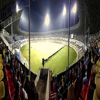 Panoramic view of a ongoing match in Fatorda Stadium in Goa