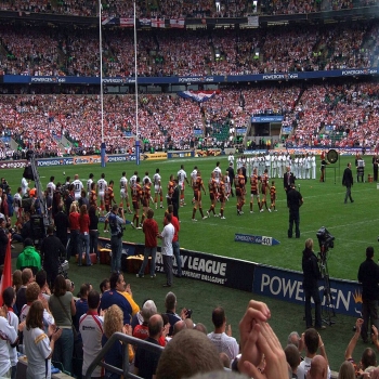 Teams walking out at Twickenham Stadium for the 2006 Challenge Cup Final