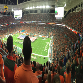 The stadium prior to a November 2017 game between the Miami Hurricanes and Notre Dame, won by the Hurricanes 41–8 before 65,303 fans