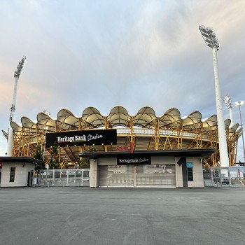 The exterior of the stadium as seen in October 2023.