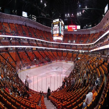A panoramic view of Honda Center before a playoff game. Anaheim, CA, USA.