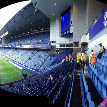The interior of Ibrox, showing its "livery" for the Commonwealth Games rugby sevens