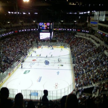 Wichita Thunder doing pregame warm ups.