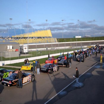 Cars rolling through pre-tech at Iowa Speedway