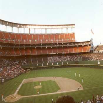 A Padres game at San Diego Jack Murphy Stadium in 1990, before upper deck expansion.