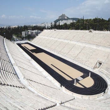 The Panathinaiko Stadium (Kallimarmaro) in Athens, Greece, looking northeast.