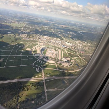 Kansas Speedway seen through an airplane window