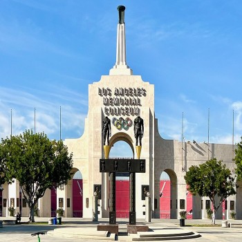 The Peristyle entrance of the Los Angeles Memorial Coliseum.