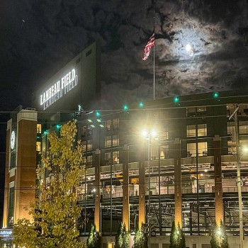 Lambeau Field at night, September 6, 2025, the night before the season opener