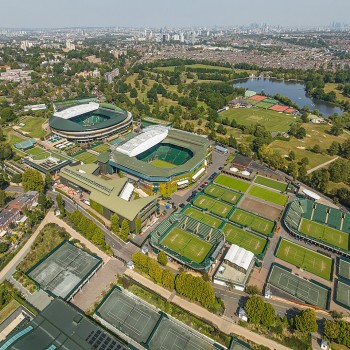 Centre Court is the large rectangular building at the centre of this aerial view