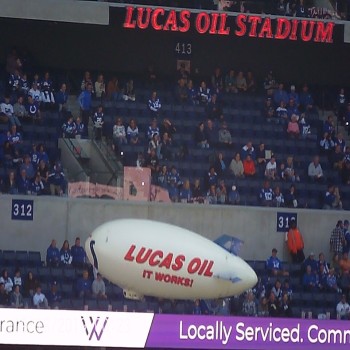 The Lucas Oil Blimp inside the stadium in 2022