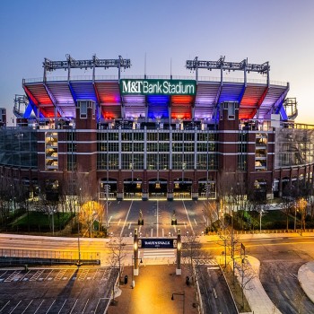 M&T Bank Stadium lit in celebration of the 2022 Winter Olympics